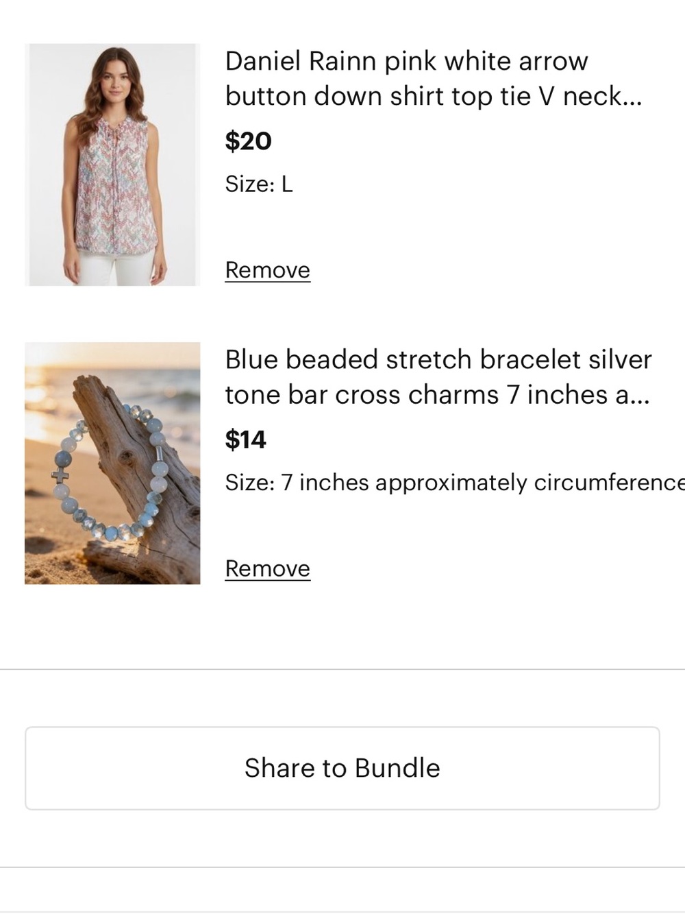 Blue Beaded Stretch Bracelet with Silver-Tone Cross Charm and sleeveless blouse - Picture 2 of 2